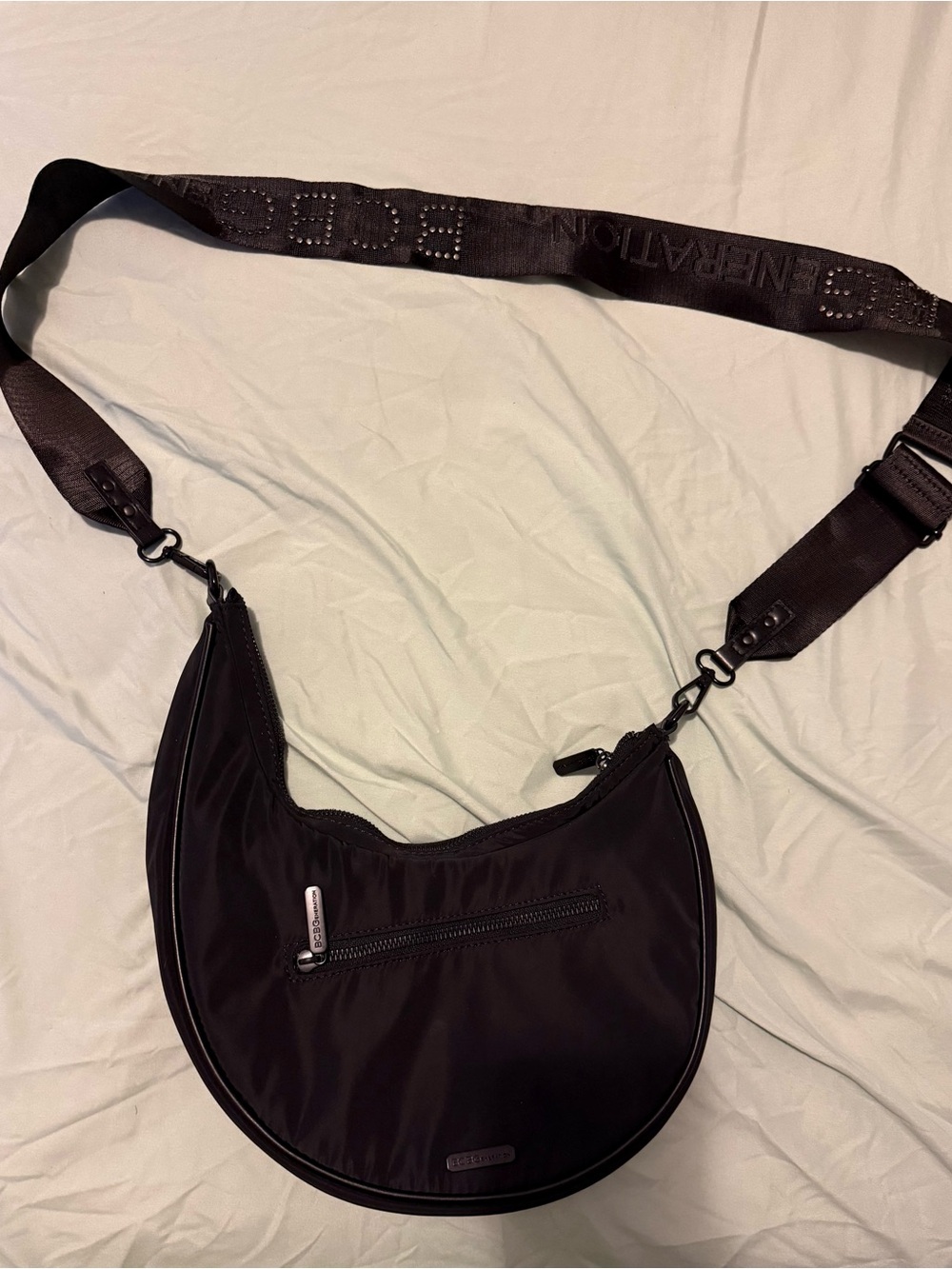 Black Nylon Crescent Crossbody Bag